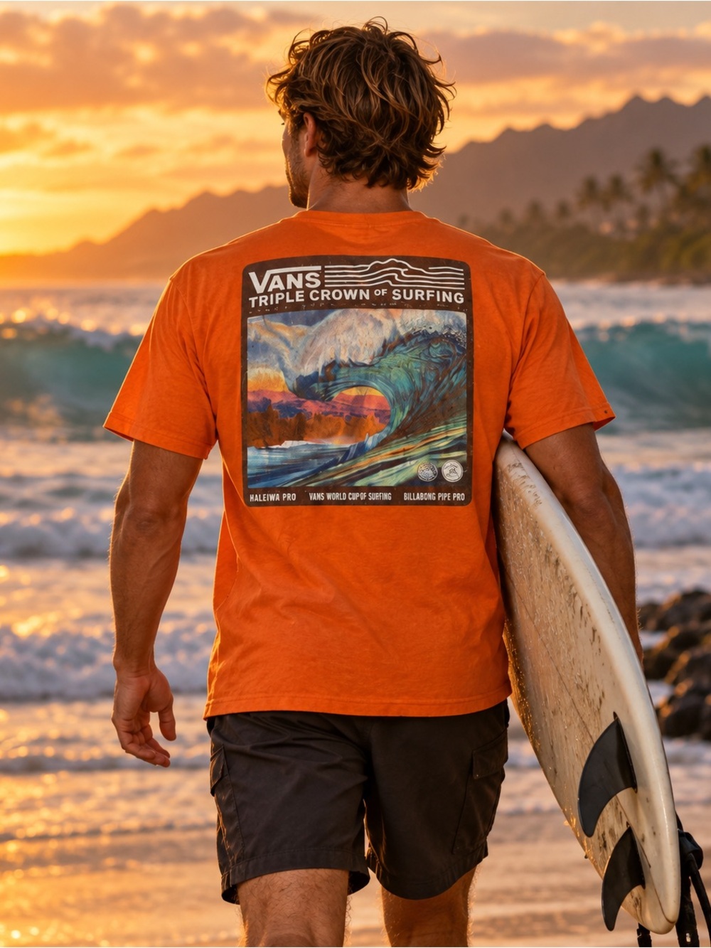 Vans Men’s L Triple Crown Surfing Hawaii Orange Graphic T-Shirt